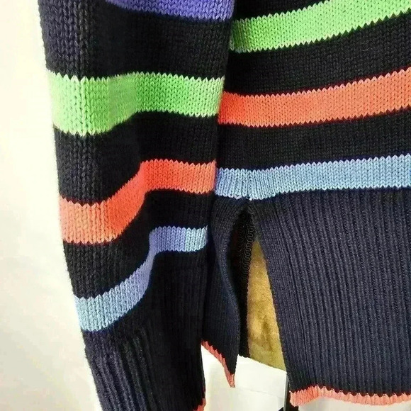 😍 NWOT 😍 Gap 24/7 Split-Hem Cotton Crewneck Sweater, Navy w/ Multi Stripe, XS - Picture 4 of 9